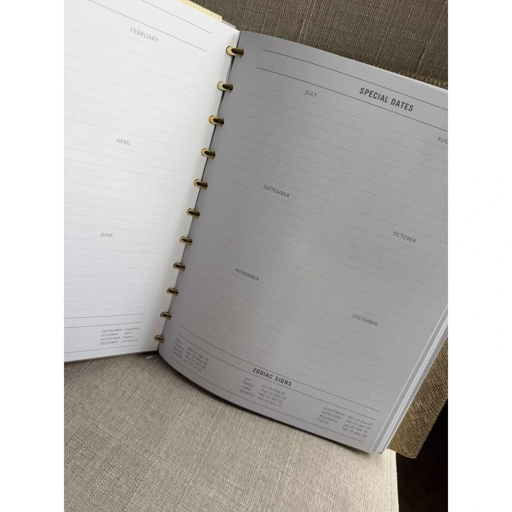 Martha Stewart Gold Faux Leather Discbound Planner Large Notebook Organizer Desk
